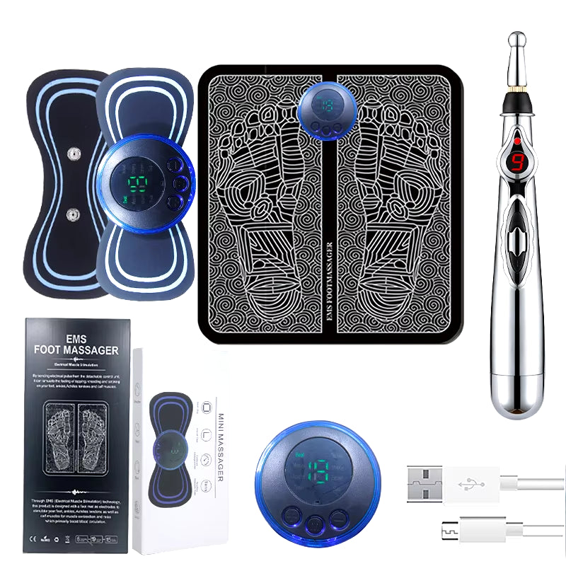 Intelligent Full Body Massage Set with Foot Pad, Cervical Neck Patch, and Massage Pen