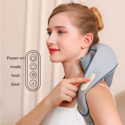 Wireless Neck and Shoulder Kneading Massage Pillow Electric Neck and Back Massager Cervical Back Body Relaxing Massage Shawl